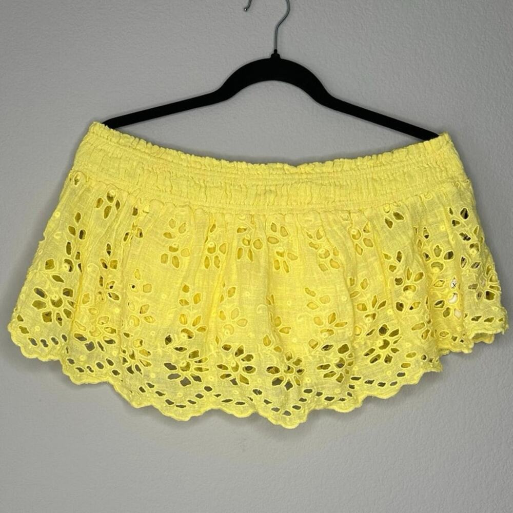 FREE PEOPLE FP ONE Floral Embroidered Cut Out Gauze Off Shoulder Crop Top XS - Picture 2 of 7